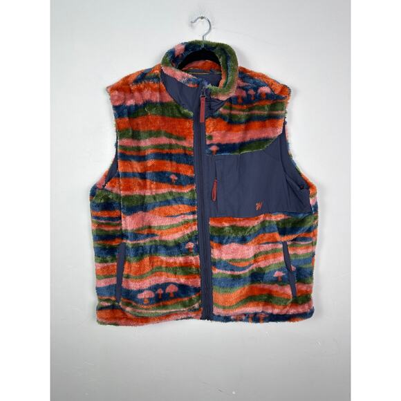 Urban Outfitters NWT Without Walls Multicolor Mushroom Fleece Zip Up Vest size L - Picture 2 of 6